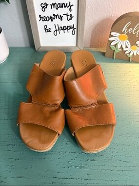 UGG Women's Brown Leather Double-Strap Slide Mules